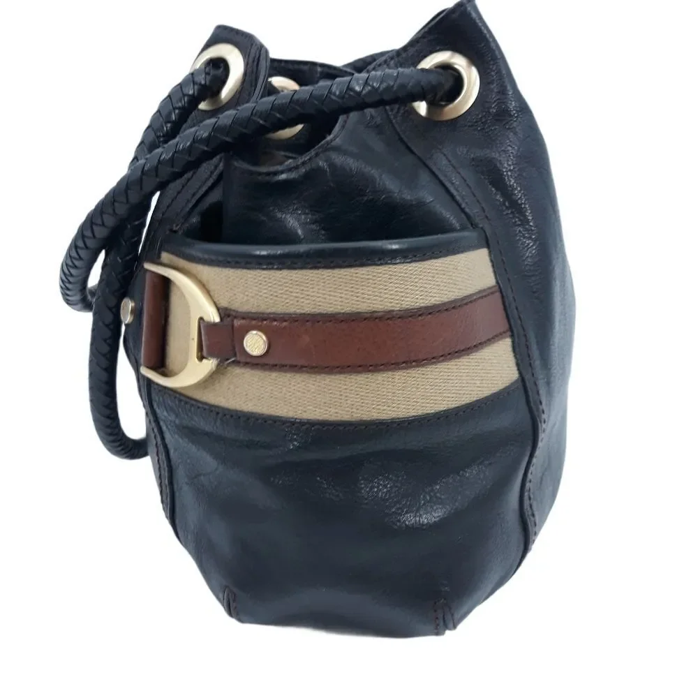 Cole Haan Hobo‎ Bag Leather Braided Grommets Genevieve Denny Black
